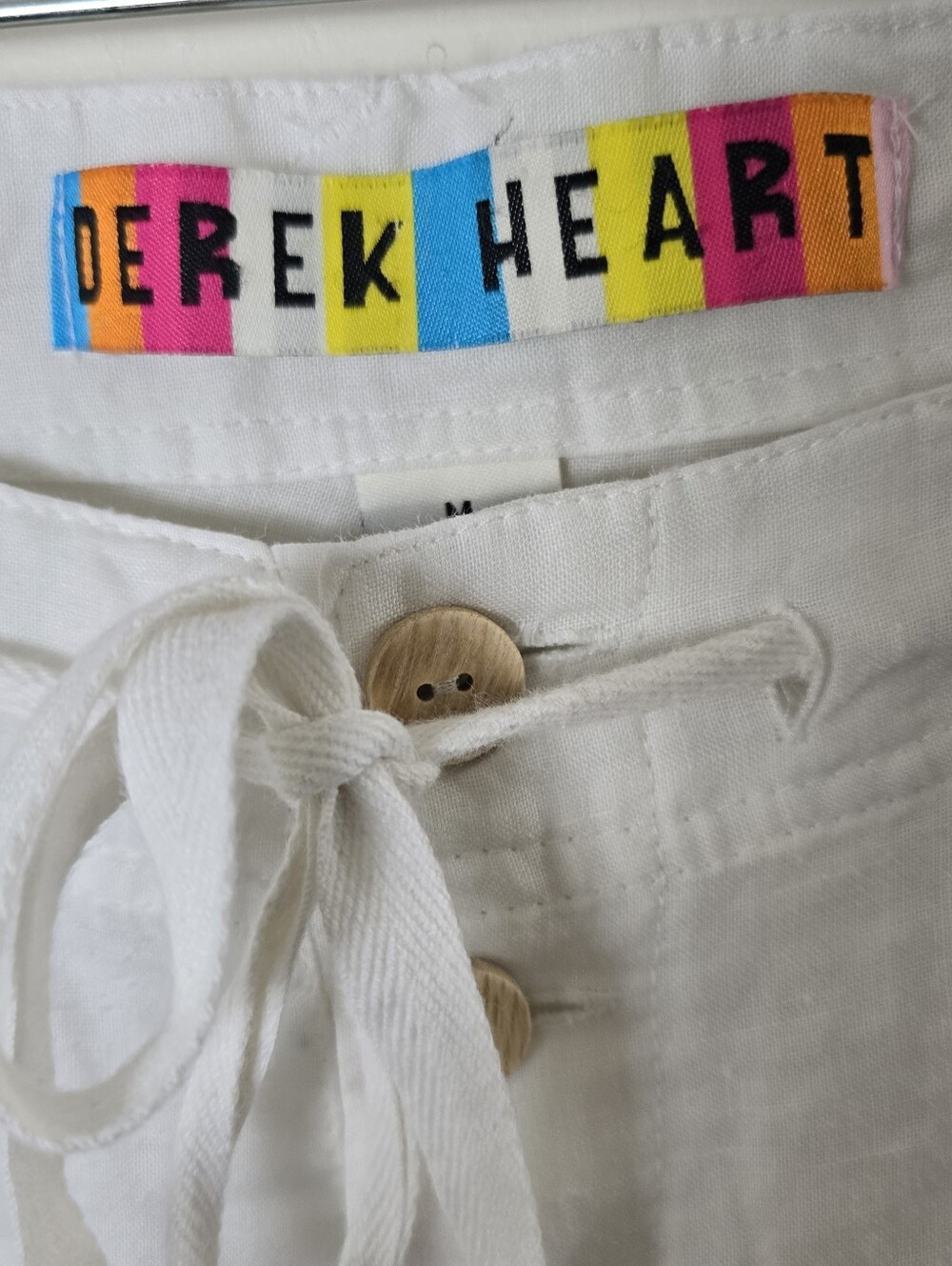 Derek Heart White Linen Blend Wide Leg Pants Relaxed Beach Drawstring Button 8 - Picture 14 of 16